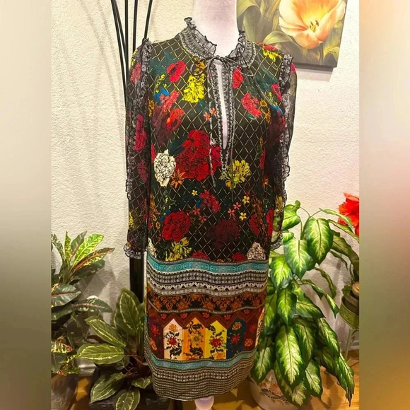 Alice + Olivia beautiful printed mini dress size L - Picture 3 of 15